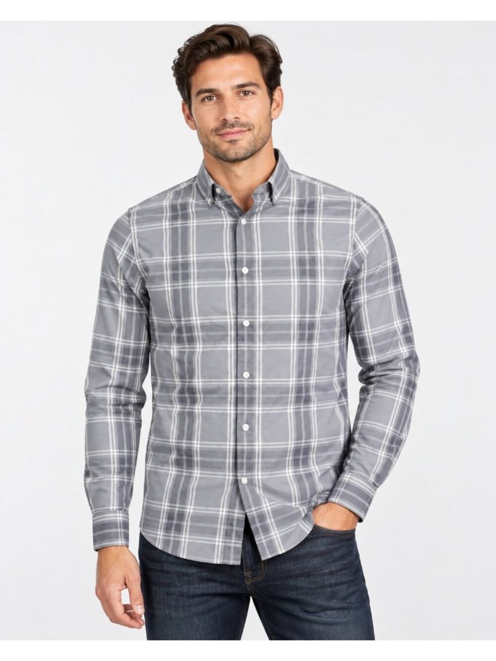 Under Armour Mens Fitted Shirt Gray Plaid Long Sleeve Button Down Size S